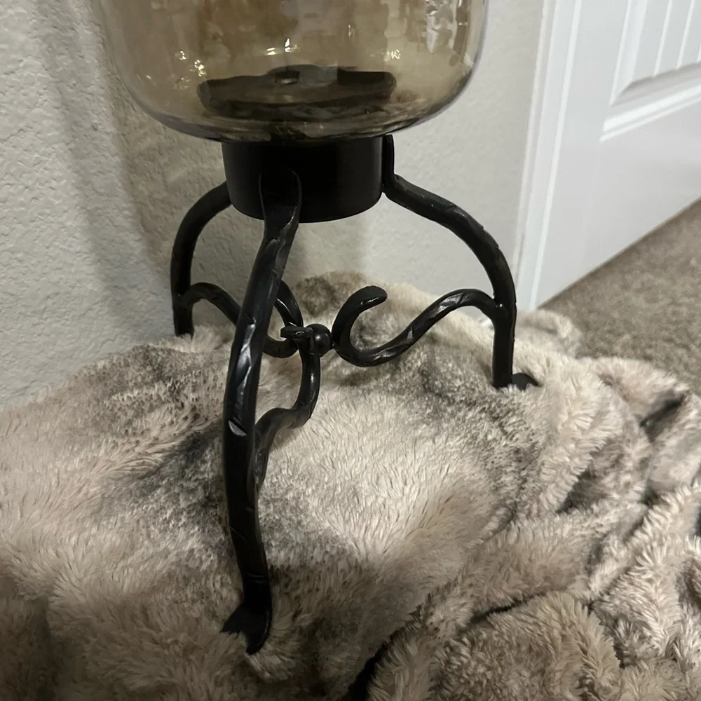 Amber Glass Vase on Black Metal Stand - Home Accents Vases